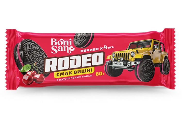 RODEO ЗІ СМАКОМ ВИШНІ - ПЕЧИВО-СЕНДВІЧ, ТМ «BONI SANO»