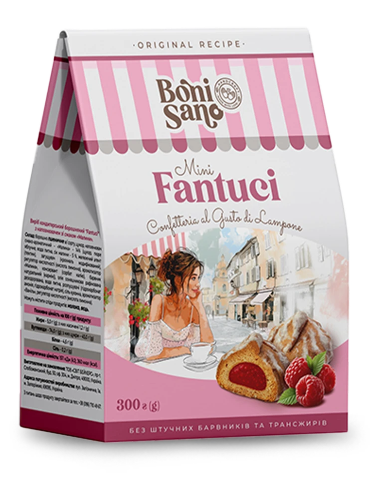 FANTUCI ЗІ СМАКОМ МАЛИНИ - ВИРОБИ КОНДИТЕРСЬКІ, ТМ «BONI SANO»