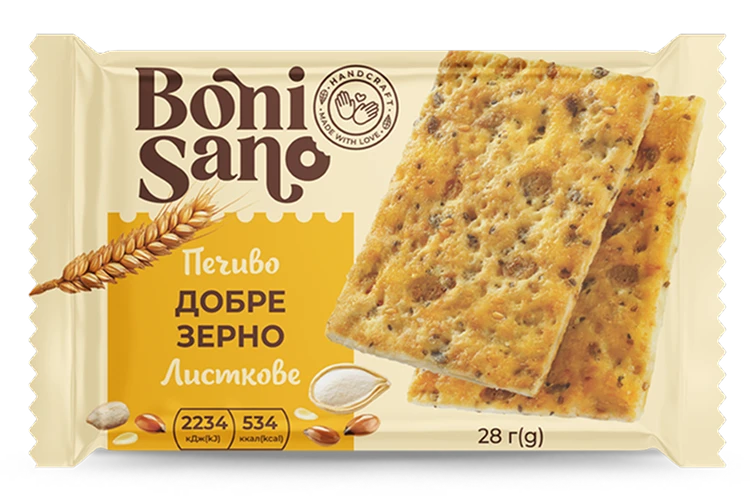 ДОБРЕ ЗЕРНО - ПЕЧИВО ЗДОБНЕ ЛИСТКОВЕ, ТМ «BONI SANO»