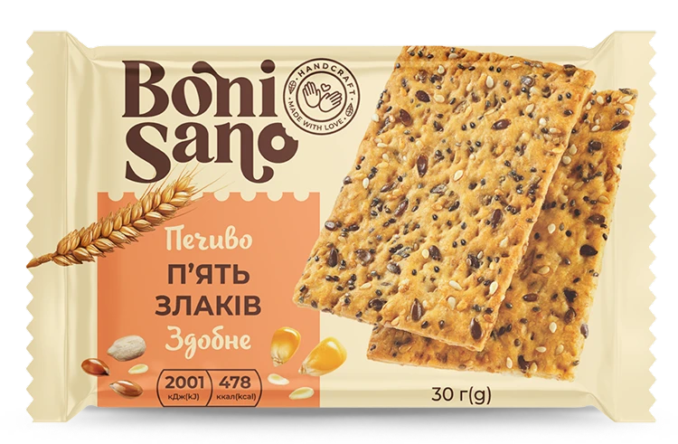 П’ЯТЬ ЗЛАКІВ - ПЕЧИВО ЗДОБНЕ, ТМ «BONI SANO»